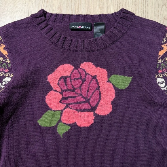 Vintage DKNY Jeans Rose Cotton Long Sleeve Crewneck Sweater Womens Medium Y2K - Picture 5 of 10